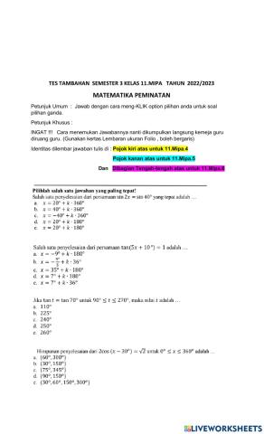 Tes tambahan matematika peminatan