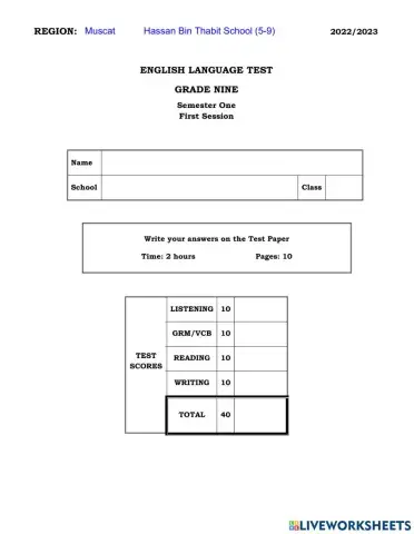 G.9B Mock Interactive Exam