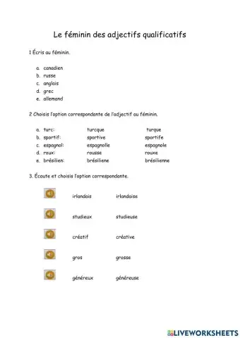 Le féminin des adjectifs qualificatifs