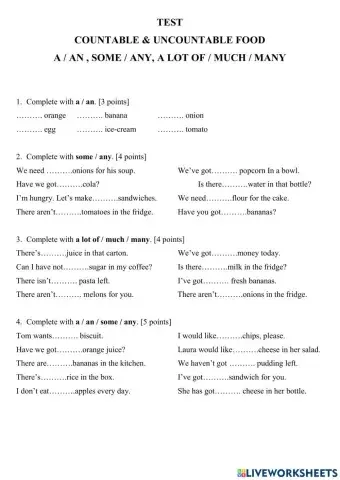 Countable & uncountable FOOD (a-an, some-any, a lot of-much-many)