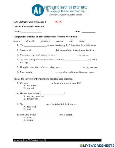 Qskill 3e-Level 8A-Unit 8-Test A