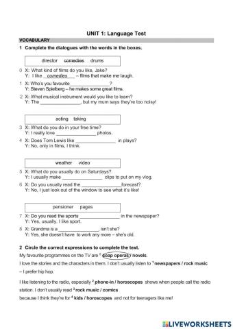 Wider World 2 - Unit 1 - Language test