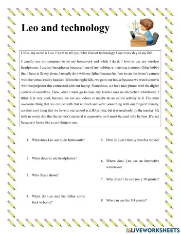 Technology reading and wh questions