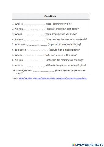 Comparatives and superlatives speaking