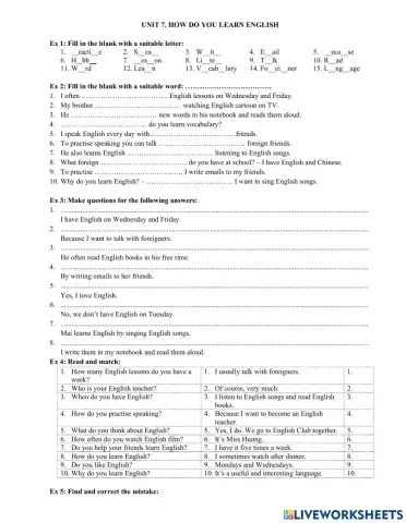 TA5. Unit 7 How do you practise English