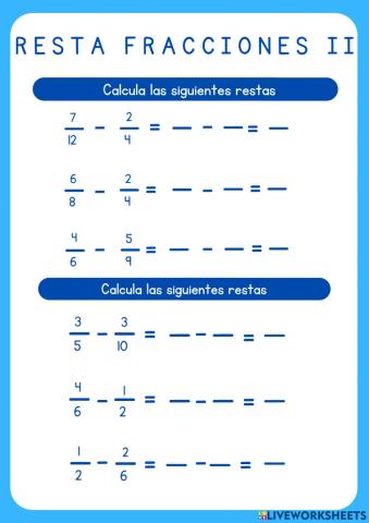 Restar fracciones distinto denominador