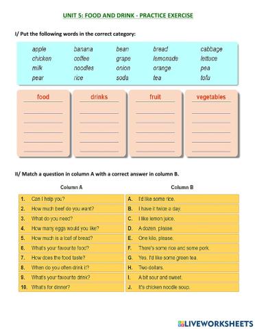 TA 7 - Unit 5 - Food and drink