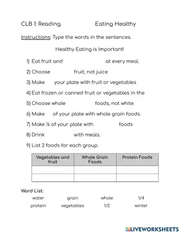 CLB1: Eating Healthy READING