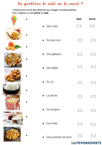 Exercice 1: C'est sucré ou salé ?