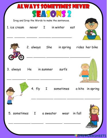 Frequency Adverbs Drag & Drop Sentences