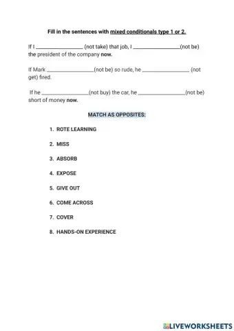 MIXED CONDITIONALS AND VOCABULARY TEST