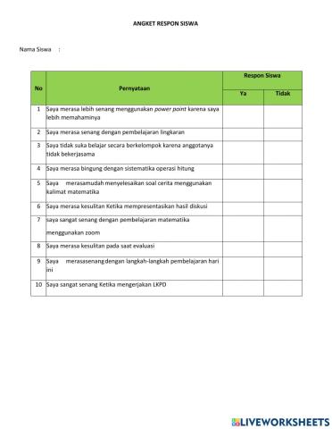 Angket respon siswa