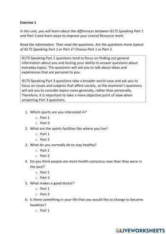 IE3, Unit 2, Speaking, Exercise 1