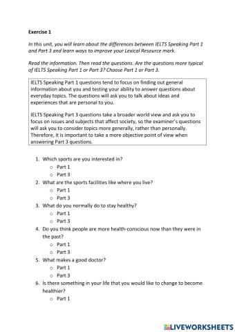 IE3, Unit 2, Speaking, Exercise 1