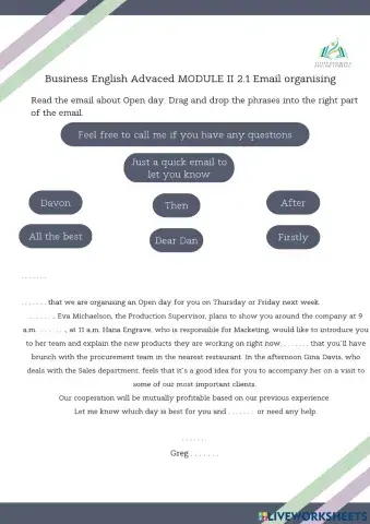 Business English MODULE II 2.1 Email organising