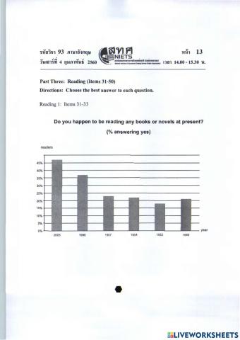 O-NET Preparation: Academic Year 2559 Part 3 No.31-48