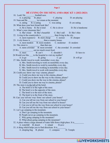 Đề cương T.Anh 6 kỳ 1-P2