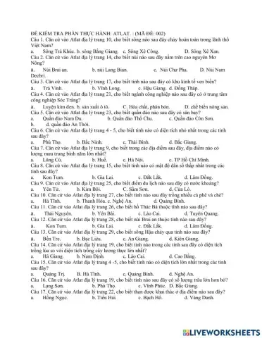 Trắc nghiệm Atlat