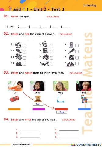 FF 1 - Unit 02 - TEST 3 - Listening