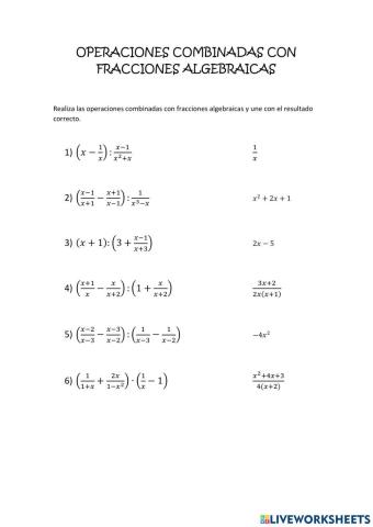Operaciones combinadas fracciones algebraicas