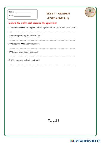 Unit 6 our tet holiday SKILL 1