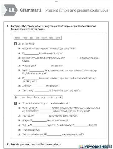 B1.1 1A. Grammar 1. Present simple and Present continuous