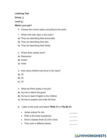 Listening test what is your job?