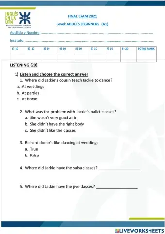 Final exam beginners 2