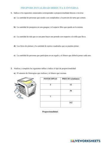 Proporcionalidad Directa e Inversa