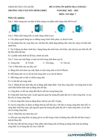 Ôn KT cuối kì 1 - Tin 7