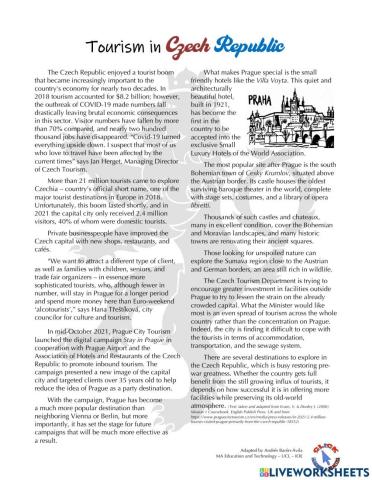 Reading Ex.: Tourism in Czech Republic