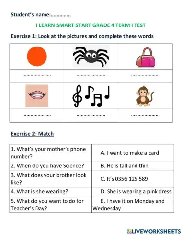 Smart start 4 term 1 test