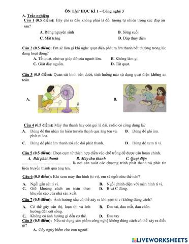 Ôn tập hk1 công nghệ