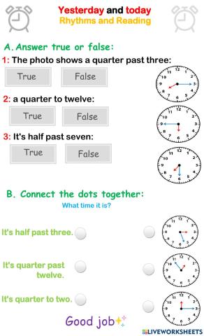( Rhythms and Reading-Yesterday and today) ورقة عمل لدرس