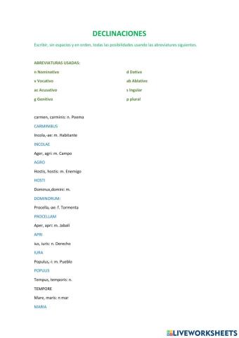 Ejercicio substantivos latinos