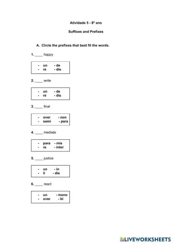 Preffixes and Suffixes