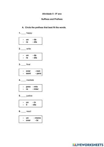 Preffixes and Suffixes
