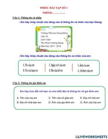 Bài 16-Tin 3- Phiếu BT1
