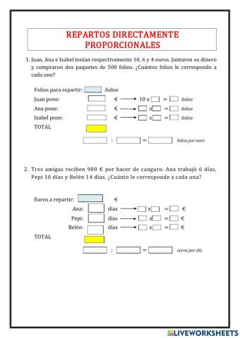 Repartos directamente proporcionales