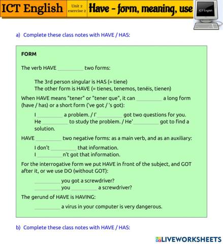 ICT 2.2 - have - form - meaning - use