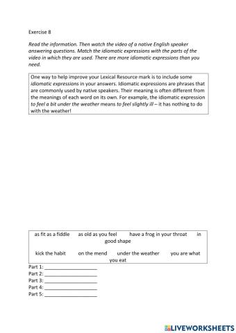 IE3, Unit 2, Speaking, Exercise 8