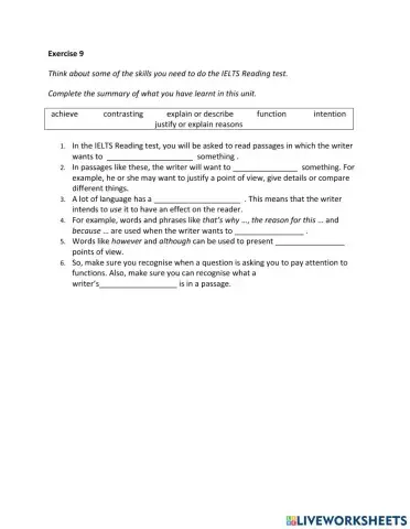 IE2, Unit 3, Reading, Exercise 9