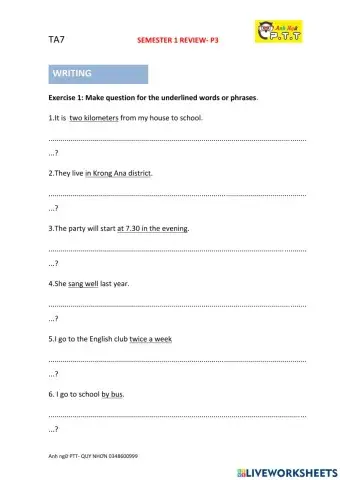 Ta7 semester 1- review 2 writing qtrung