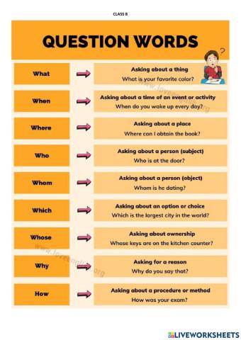 Question words, word classes, talking about your job + exercises