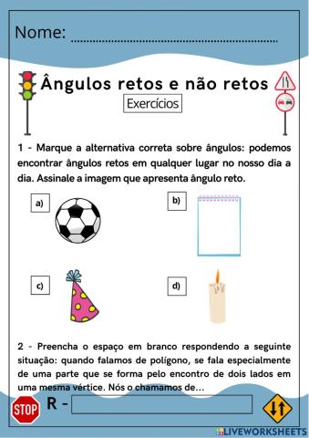 Ângulo reto e não reto