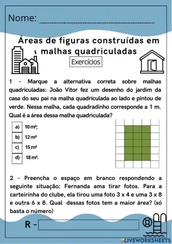 Áreas de figuras construídas em malhas quadriculadas