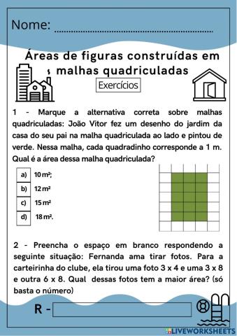 Áreas de figuras construídas em malhas quadriculadas