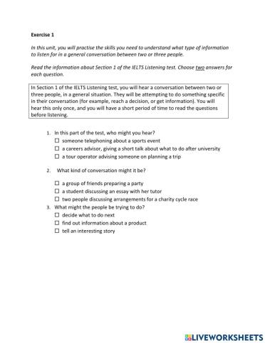 IE2, Unit 3, Listening, Exercise 1