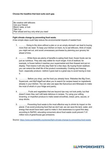 Reading: Fight climate change by preventing food waste