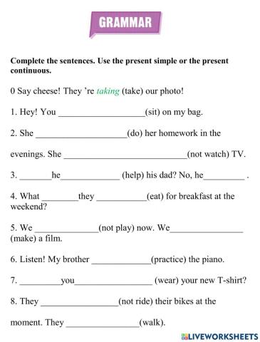 Complete the sentences. Use the present simple or the present continuous.